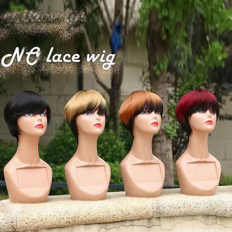Ombre Short Pixie Cut Straight Bob Wigs Human Hair Brazilian Hair Wigs For Black Women No Lace Wig With Bangs Full Machine Made Wholesale African American Women Wigs 150%Density