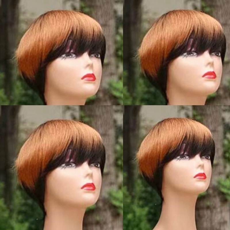 Mens Wigs Short Straight Bob Wigs Human Hair No Lace Wig With Bangs Full Machine Made Wholesale African American Women Wigs 150% Density Blonde 1B/27# Ombre 1B Color For Men Hair Wigs