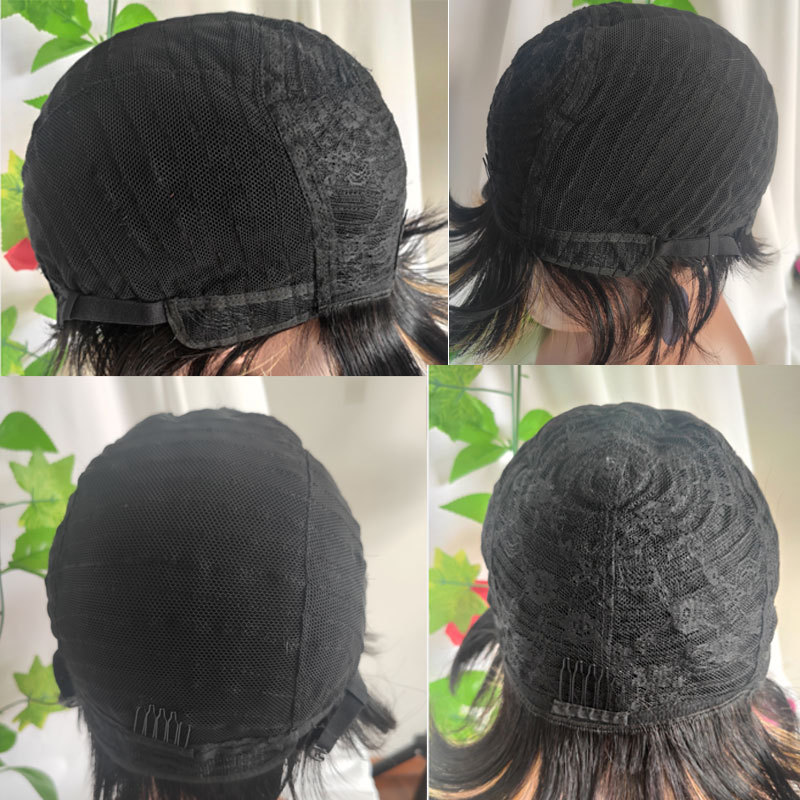 Mens Wigs Short Straight Bob Wigs Human Hair No Lace Wig With Bangs Full Machine Made Wholesale African American Women Wigs 150% Density Blonde 1B/27# Ombre 1B Color For Men Hair Wigs