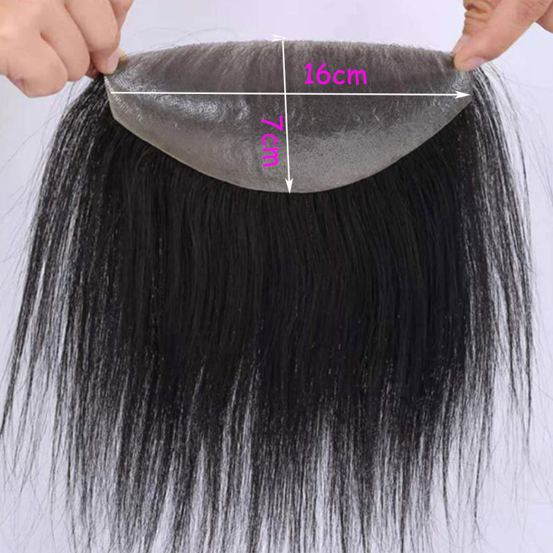 Front Men Toupee 100% Human Hair Piece For Men V Style Front Toupee Wig Remy Hair With Thin Skin Base Natural Hairline Toupee 6inch 1B  Color