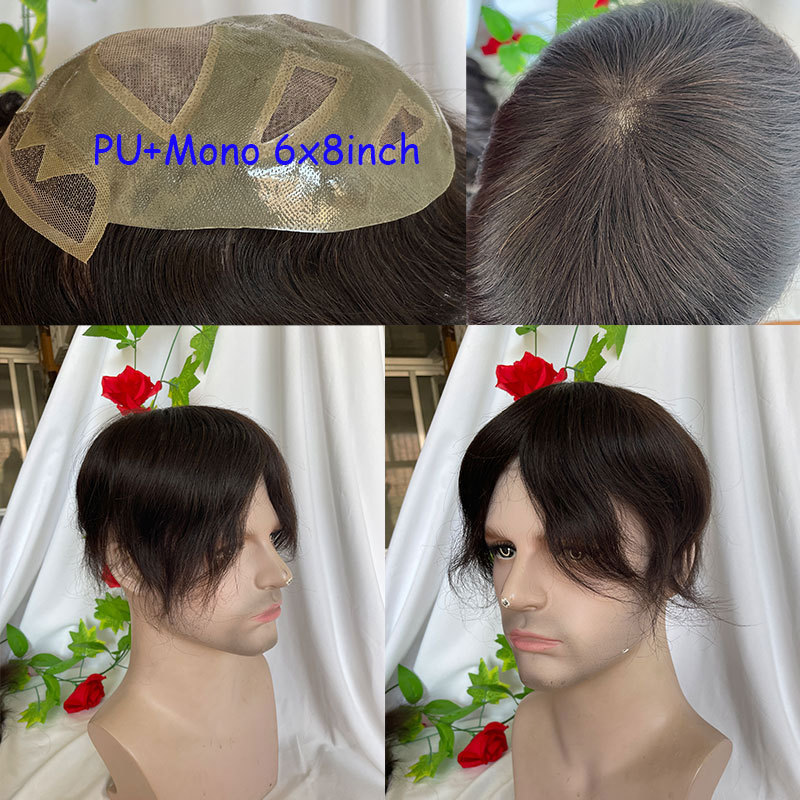 Voloria Toupee Wholesale Factory Swiss Lace Hair Piece Men's Toupee Human Hair For Men Replacement System With Pu Natural Hairline Men Toupee 6X8inch Natural Brown Color
