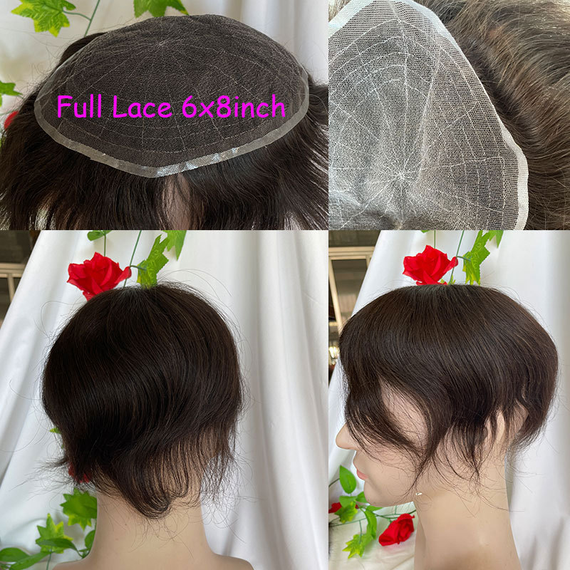 Voloria Toupee Wholesale Factory Swiss Lace Hair Piece Men's Toupee Human Hair For Men Replacement System With Pu Natural Hairline Men Toupee 6X8inch Natural Brown Color