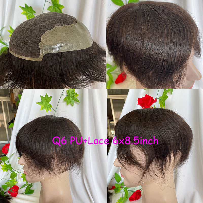 Voloria Toupee Wholesale Factory Swiss Lace Hair Piece Men's Toupee Human Hair For Men Replacement System With Pu Natural Hairline Men Toupee 6X8inch Natural Brown Color