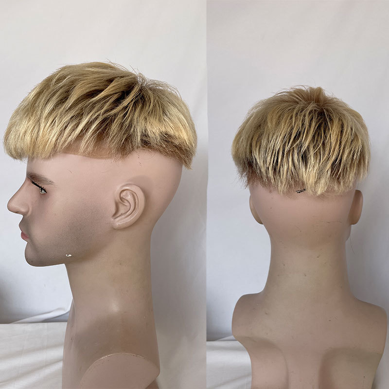 Men's Toupee Human Hair 8x10 Hairpiece For Mens Hair Replacement System Bases Short Touppe Men Wigs Swiss Lace Toupee Ombre 60# Color 3inch Cut Wigs