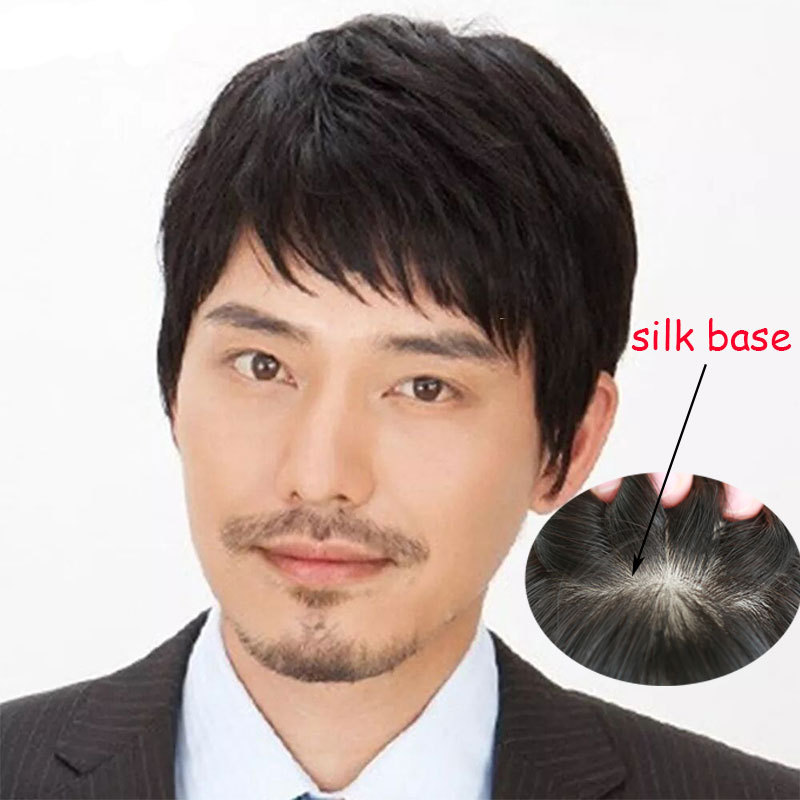 Mens Wigs Short Straight Bob Wigs Human Hair Silk Base Full Lace Wig For Women Wigs Natural Color Men Hair Wigs Replacement Systems Men Hairpiece