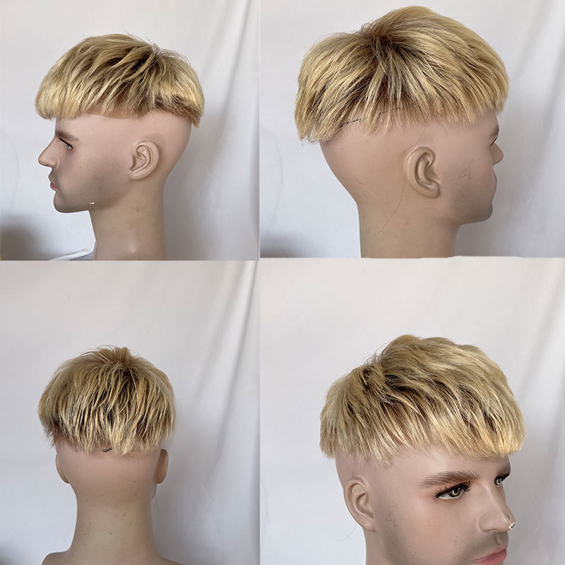 Men's Toupee Human Hair 8x10 Hairpiece For Mens Hair Replacement System Bases Short Touppe Men Wigs Swiss Lace Toupee Ombre 60# Color 3inch Cut Wigs