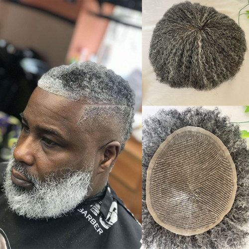 Voloria Hair Toupee For Men Human Hair Mens Wigs Hairstyles 360 Men Wave Swiss Full Lace Toupee 1B50 Grey Hair 8x10inch Hair System Afro Cruly