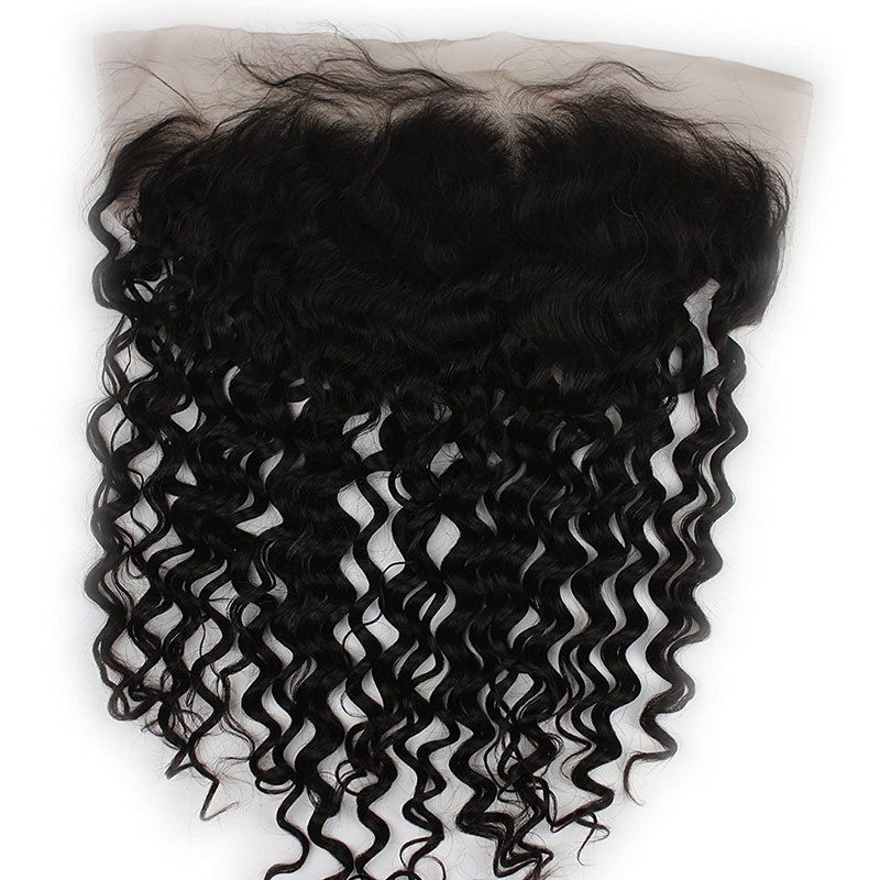 100% Human Hair Lace Frontal 13x6 Deep Wave Lace Frontal Transparent Lace Full Ear to Ear Lace Closure With Baby Hair Bleached Knots
