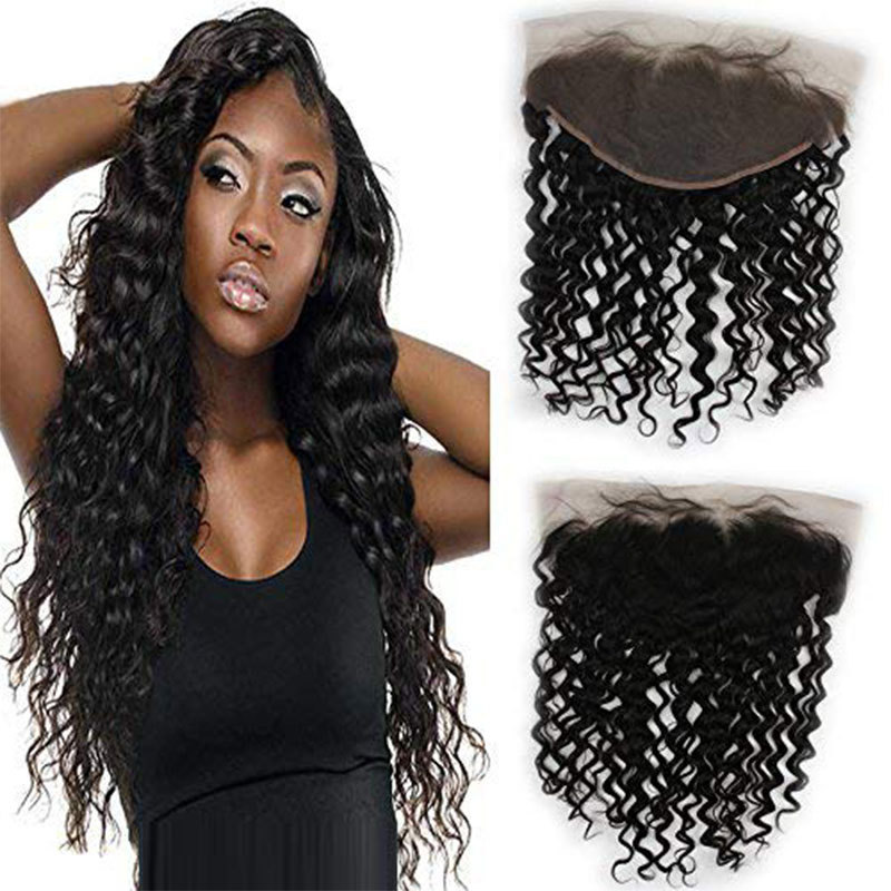 100% Human Hair Lace Frontal 13x6 Deep Wave Lace Frontal Transparent Lace Full Ear to Ear Lace Closure With Baby Hair Bleached Knots