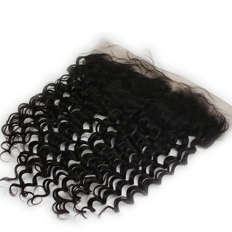 100% Human Hair Lace Frontal 13x6 Deep Wave Lace Frontal Transparent Lace Full Ear to Ear Lace Closure With Baby Hair Bleached Knots