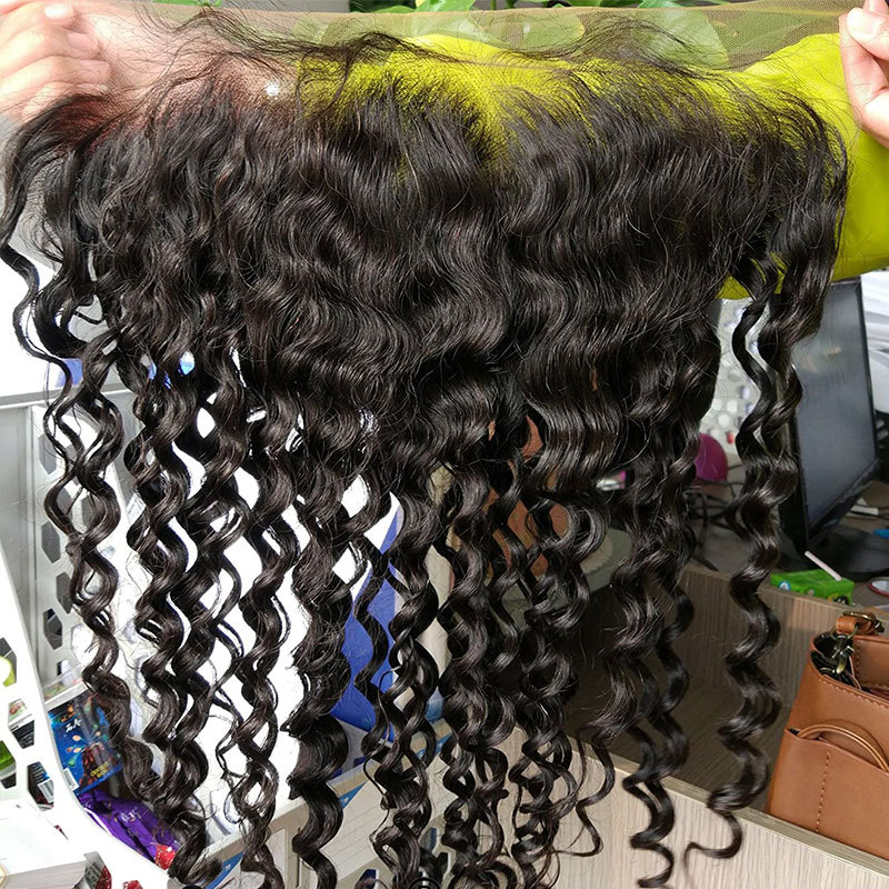 100% Human Hair Lace Frontal 13x6 Deep Wave Lace Frontal Transparent Lace Full Ear to Ear Lace Closure With Baby Hair Bleached Knots