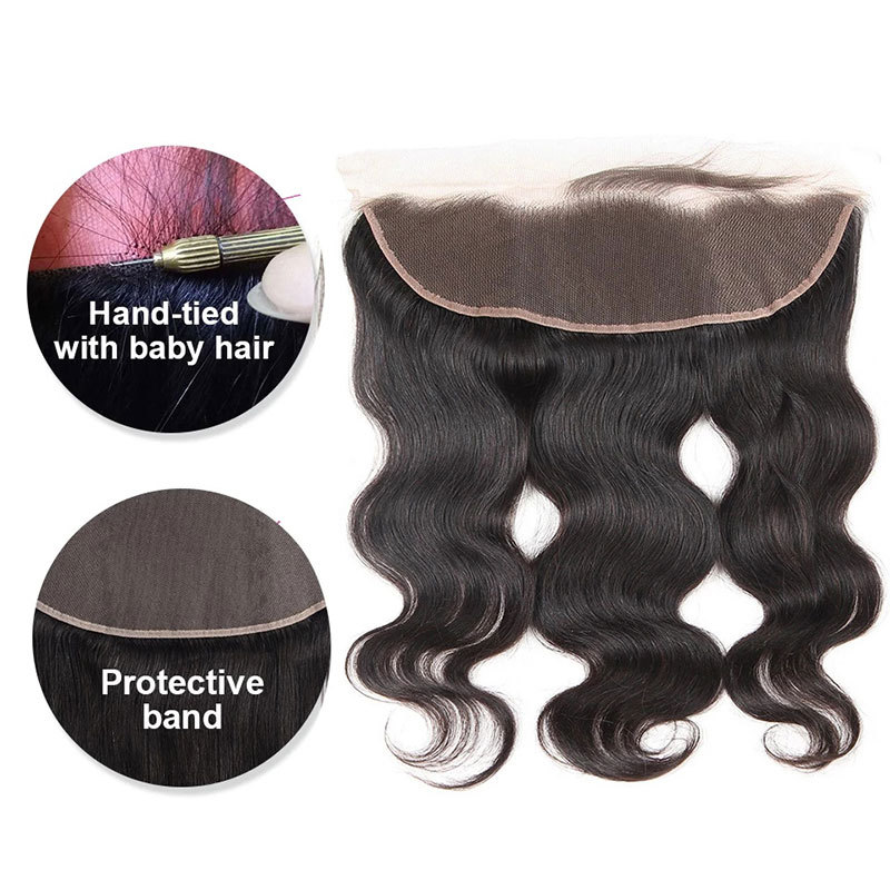13x4 Lace Frontal Closure Transparent Lace Frontal Closure Free Part Natural Straight 100% Brazilian Remy Human Hair Pre Plucked Body Wave Closure