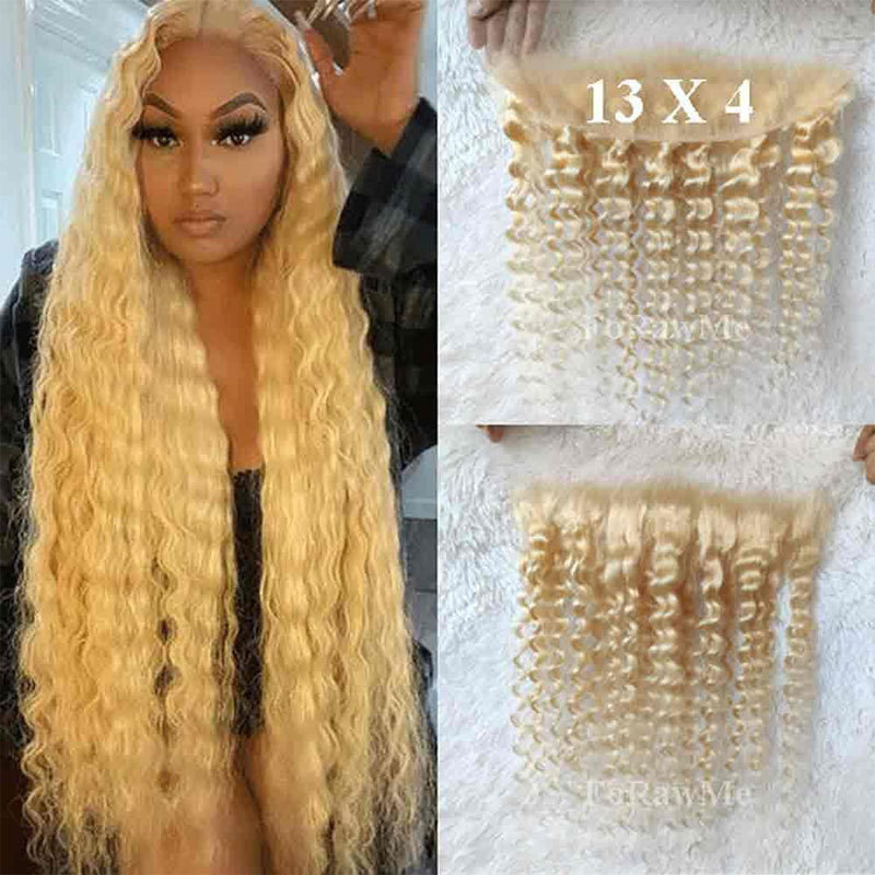 Brazilian Blonde Hair 13X4 Full Lace Frontals With Baby Hair 613 Deep Wave Pre Plucked Ear To Ear Transparent Lace Frontal Closure Human Hair Pieces Natural Hairline