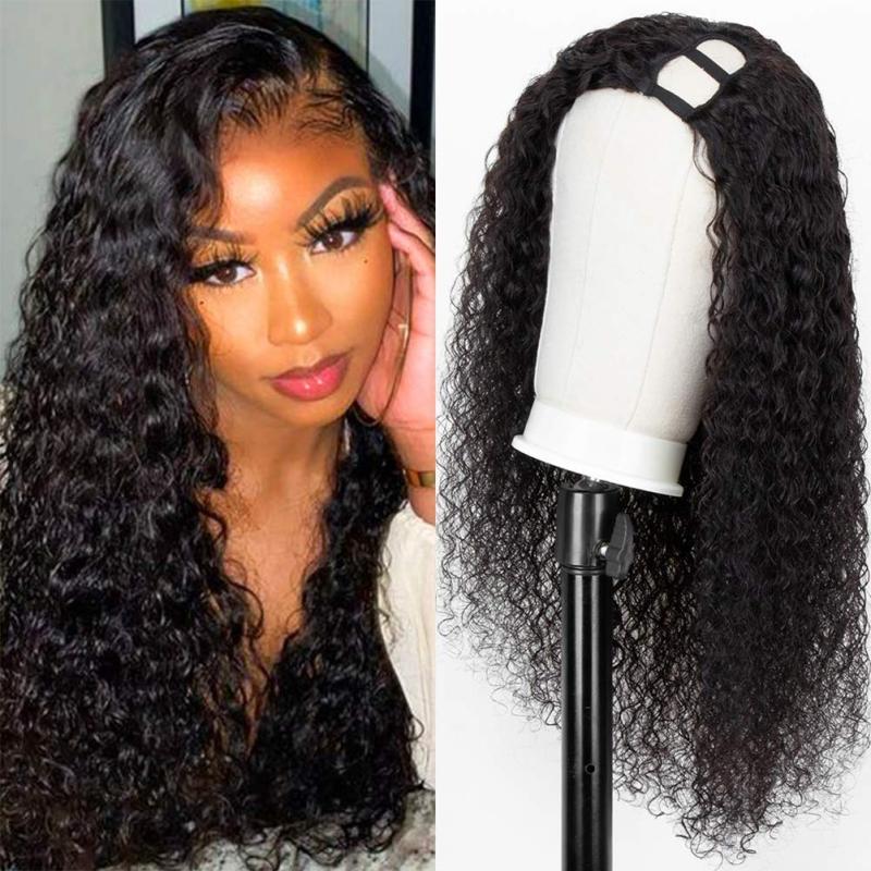 Voloriahair V Part Water Wave Human Hair Wig With 2X5inch Water Wavy V-part Wigs No Leave Out Upgraded Middle Part U Part Wig For Black Women Clip in Half Wig