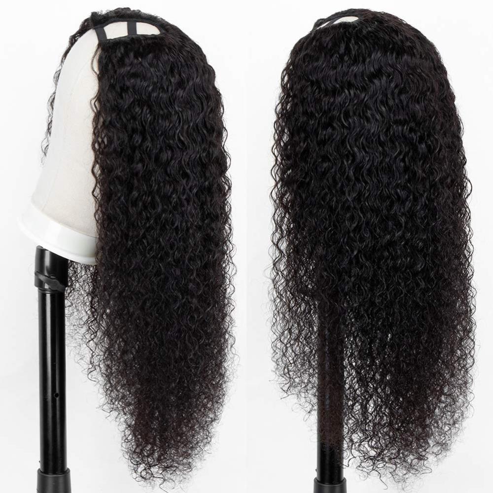 Voloriahair V Part Water Wave Human Hair Wig With 2X5inch Water Wavy V-part Wigs No Leave Out Upgraded Middle Part U Part Wig For Black Women Clip in Half Wig
