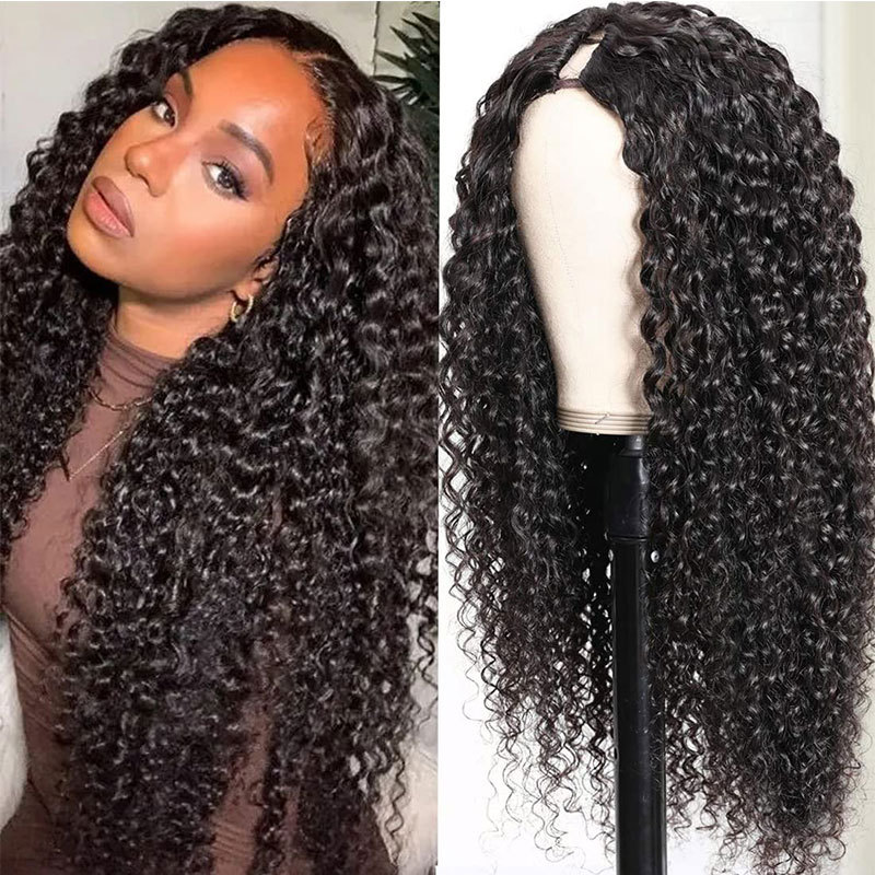 Voloriahair V Part Water Wave Human Hair Wig With 2X5inch Water Wavy V-part Wigs No Leave Out Upgraded Middle Part U Part Wig For Black Women Clip in Half Wig