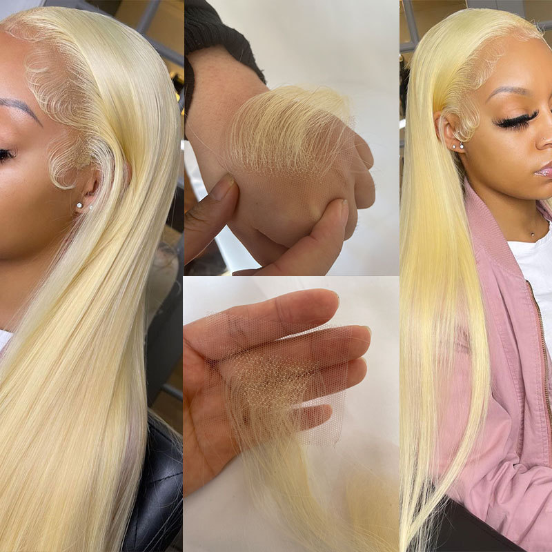 Voloriahair 2Pcs/Pair 613 Lace Wig HD Swiss Lace Hairline Baby Hair Wigs Stripes Human Virgin Hair Edge Reusable More Blonde With Baby Hair Around