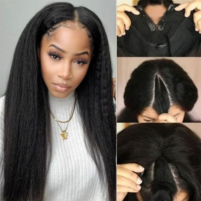 Voloriahair V Part Water Wave Human Hair Wig With 2X5inch Water Wavy V-part Wigs No Leave Out Upgraded Middle Part U Part Wig For Black Women Clip in Half Wig