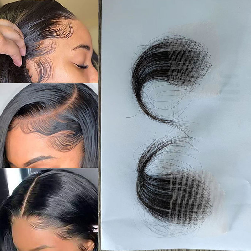 2Pcs/Pair HD Swiss Lace Hairline Baby Hair Wigs Stripes Human Virgin Hair Edge Reusable More Natural Color