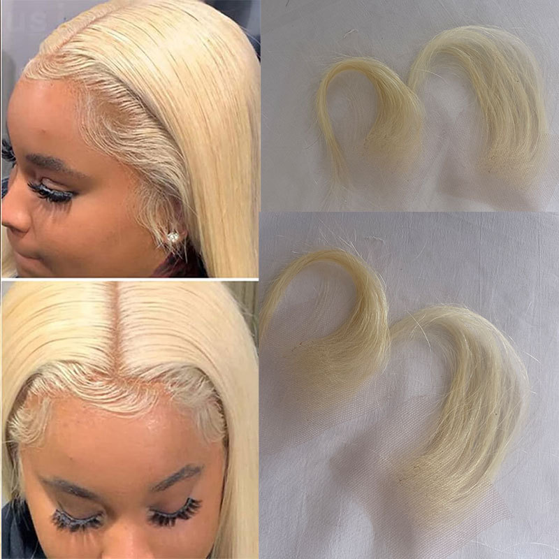 Voloriahair 2Pcs/Pair 613 Lace Wig HD Swiss Lace Hairline Baby Hair Wigs Stripes Human Virgin Hair Edge Reusable More Blonde With Baby Hair Around