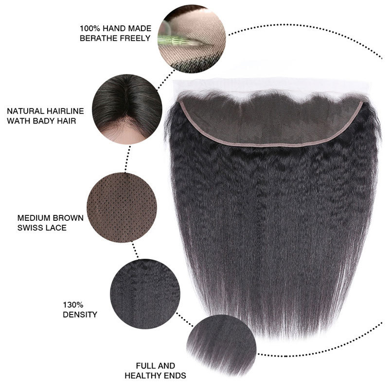 Kinky Straight Closure Frontal Human Hair13x4 Lace Frontal Kinky Culry 100% Human Hair Free Part Ear To Ear Front Remy Hair For Women