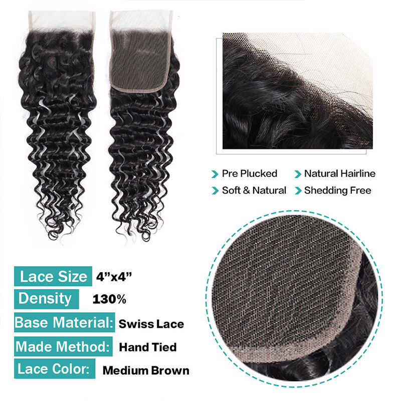 Deep Wave Curly Lace Closure 4X4 Brazilian Hair Weave Closure Curly Human Hair Lace Closure Pre Plucked For Women Hairpiese