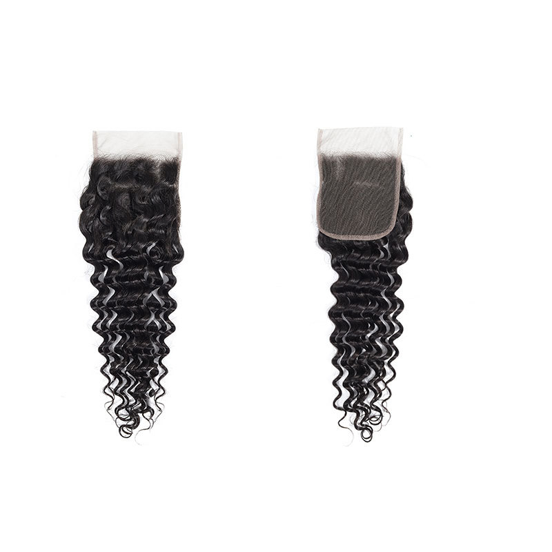 Deep Wave Curly Lace Closure 4X4 Brazilian Hair Weave Closure Curly Human Hair Lace Closure Pre Plucked For Women Hairpiese
