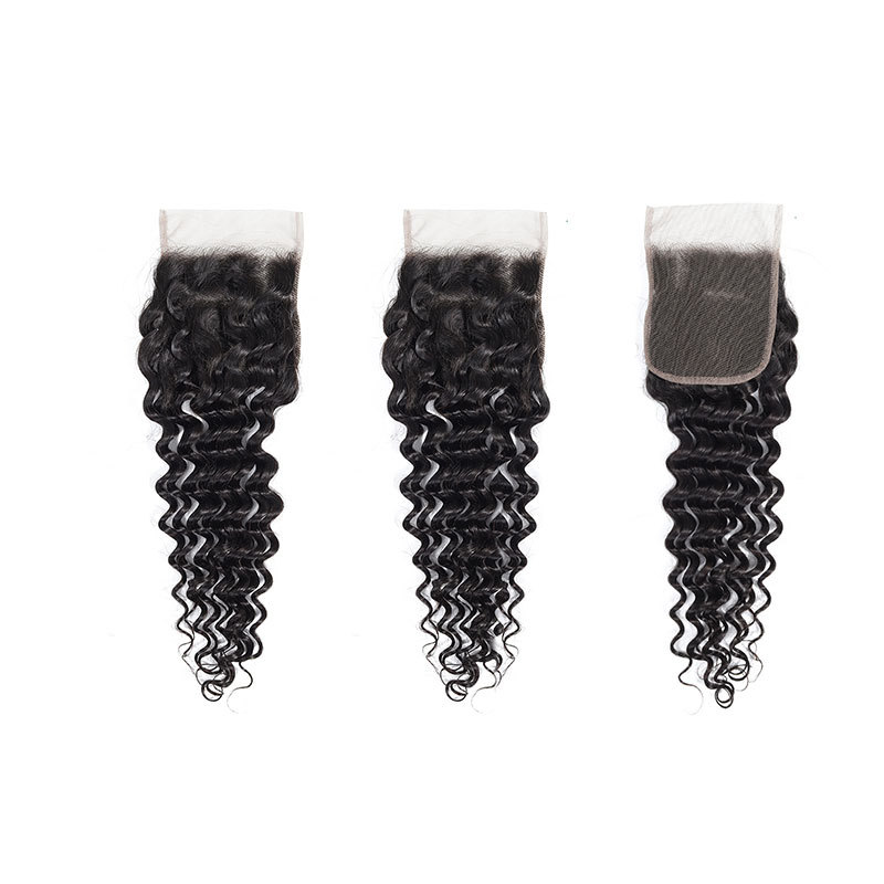 Deep Wave Curly Lace Closure 4X4 Brazilian Hair Weave Closure Curly Human Hair Lace Closure Pre Plucked For Women Hairpiese