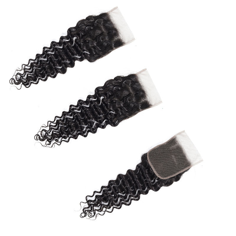 Deep Wave Curly Lace Closure 4X4 Brazilian Hair Weave Closure Curly Human Hair Lace Closure Pre Plucked For Women Hairpiese