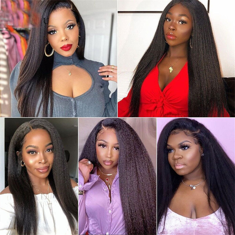 Kinky Straight Closure Frontal Human Hair13x4 Lace Frontal Kinky Culry 100% Human Hair Free Part Ear To Ear Front Remy Hair For Women