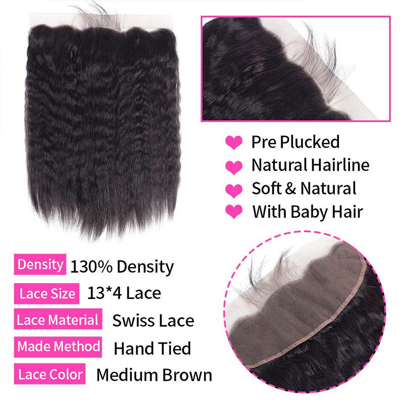 Kinky Straight Closure Frontal Human Hair13x4 Lace Frontal Kinky Culry 100% Human Hair Free Part Ear To Ear Front Remy Hair For Women