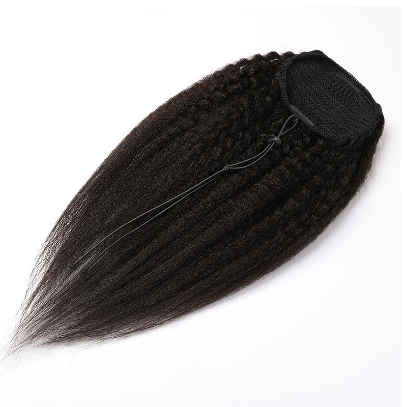 Kinky Straight Drawstring Ponytail Hair Extension Yaki Straight Ponytail Human Hair Brazilian Remy Hair Combs In Ponytail Extensions For Women 120g