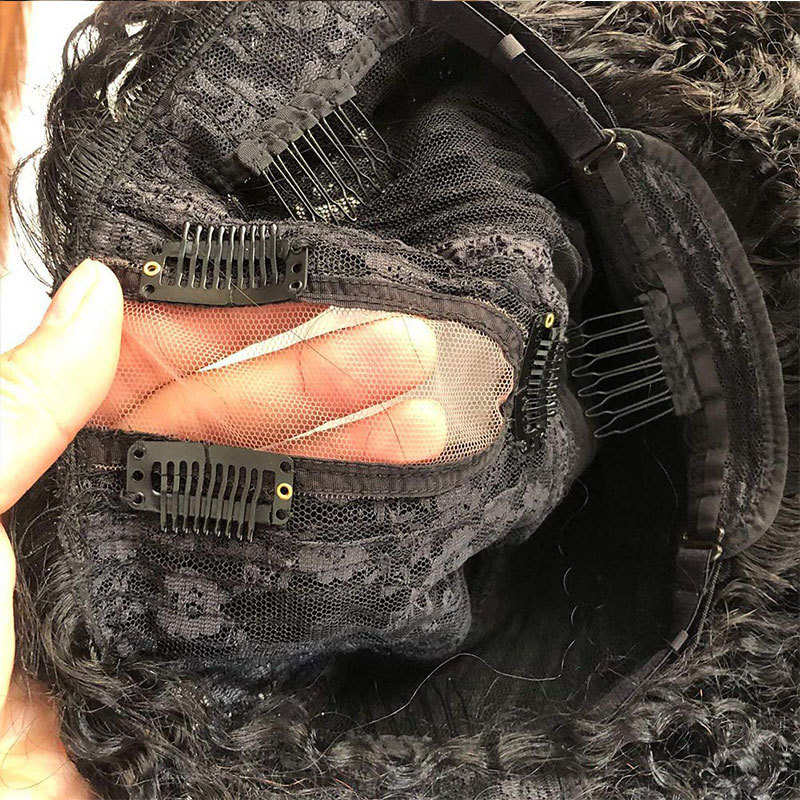 U Part Wigs Glueless Human Hair Wigs Kinky Straight For Women Brazilian Remy Hair Wigs Left Part 1x4inch Human Hair Wig With Clips Combs 200% Density