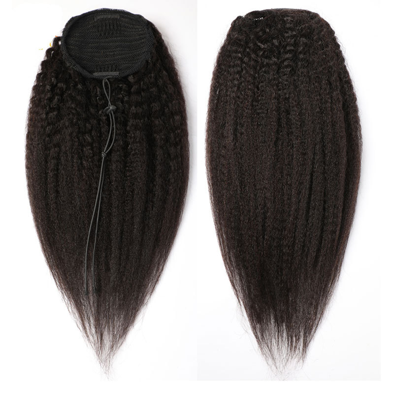 Kinky Straight Drawstring Ponytail Hair Extension Yaki Straight Ponytail Human Hair Brazilian Remy Hair Combs In Ponytail Extensions For Women 120g