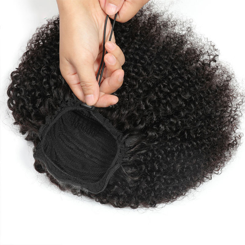Human Hair Ponytail Afro Kinky Curly For Women Natural Color Remy Hair 1 Piece Clip In Drawstring 4B 4C Ponytails Hair Extension