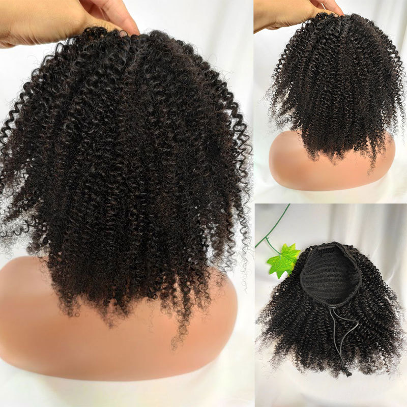 Human Hair Ponytail Afro Kinky Curly For Women Natural Color Remy Hair 1 Piece Clip In Drawstring 4B 4C Ponytails Hair Extension
