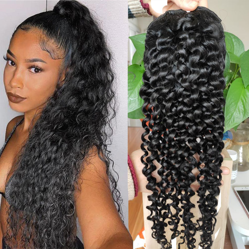 Deep Curly Drawstring Ponytail Human Hair Brazilian Remy Hair Clip In Extensions For Black Women Natural Color African American Hair Extensions