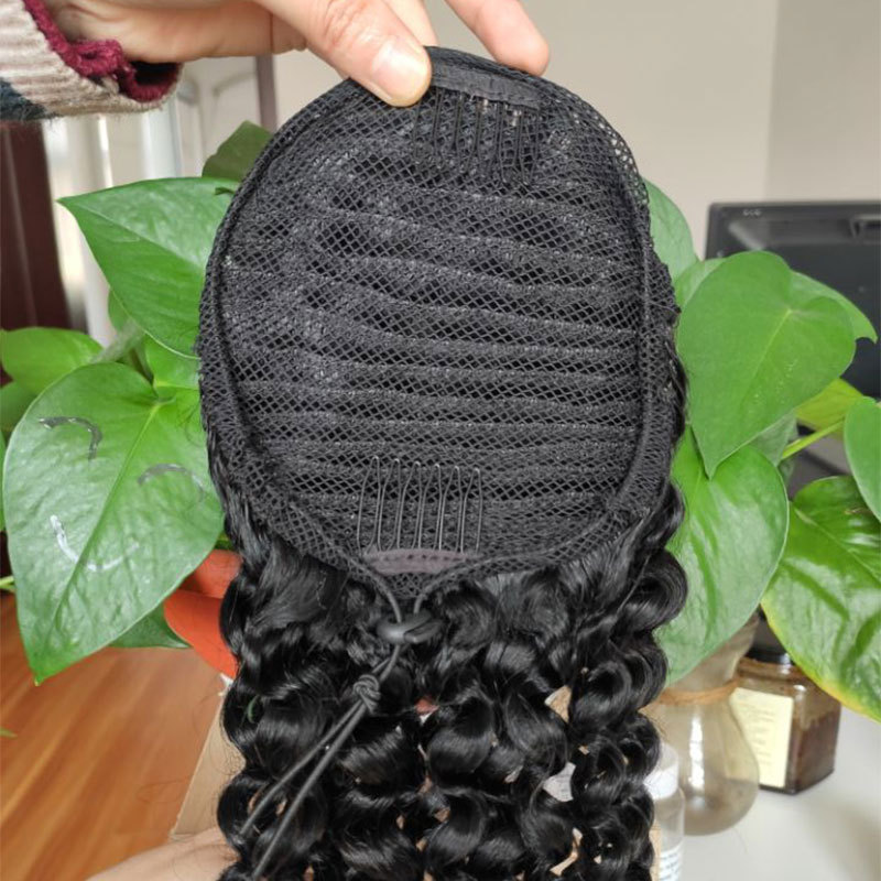 Deep Curly Drawstring Ponytail Human Hair Brazilian Remy Hair Clip In Extensions For Black Women Natural Color African American Hair Extensions