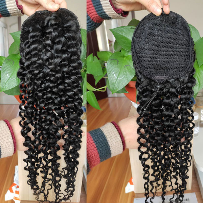 Deep Curly Drawstring Ponytail Human Hair Brazilian Remy Hair Clip In Extensions For Black Women Natural Color African American Hair Extensions