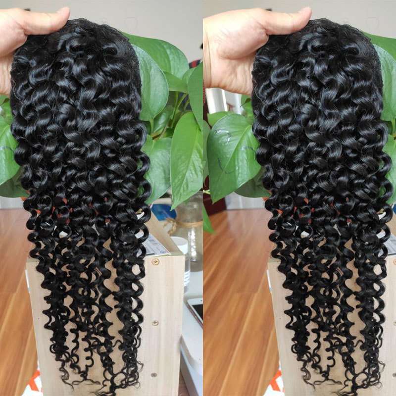 Deep Curly Drawstring Ponytail Human Hair Brazilian Remy Hair Clip In Extensions For Black Women Natural Color African American Hair Extensions