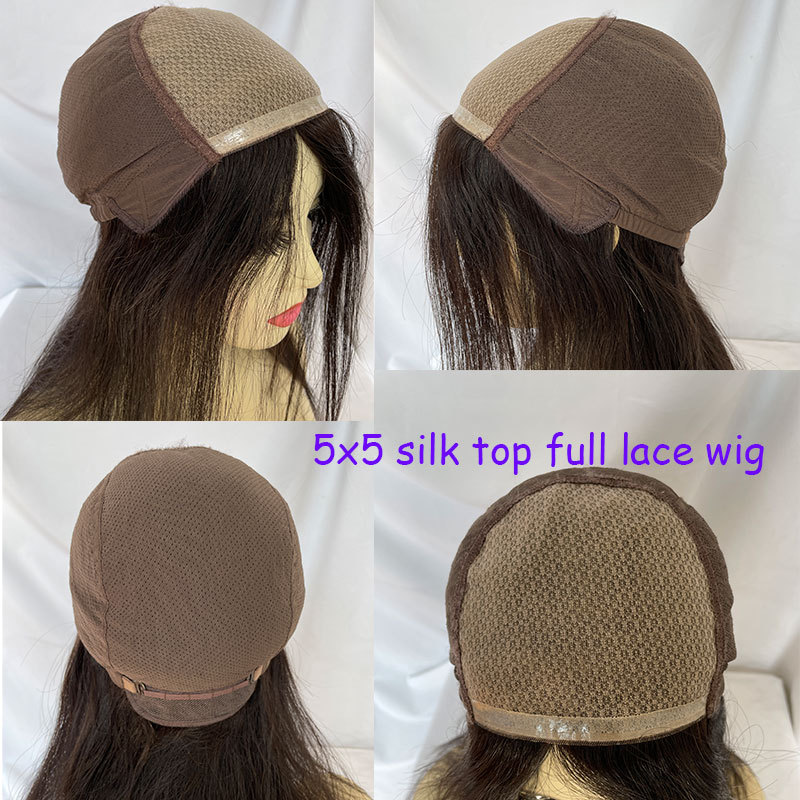 5X5 Silk Base Top Human Hair Jewish Wigs For Women Hair Silk Base Full Lace Wig Medical Full Lace Wigs Gluelesss Brazilian Silky Straight Hair Natural Color