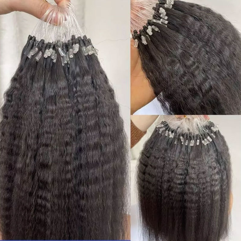 Microlink Hair Extensions Human Hair Kinky Straight Microbead Hair Extensions Remy Hair I Tip Hair Extensions Loop Rings Natural Black Brazilian Micro Links Human Hair For Black Women