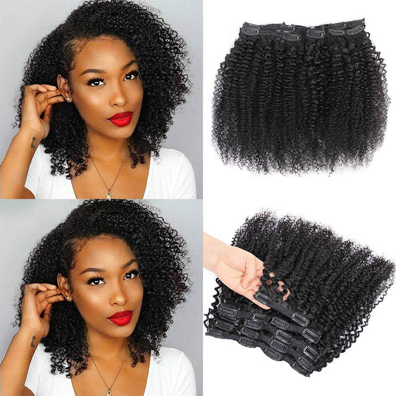 4B 4C Afro Kinky Curly Clip Ins Human Hair Extensions Natural Clipin Full Head 7 Pcs 120G 16 Clips Brazilian Remy Curly Clip Hair