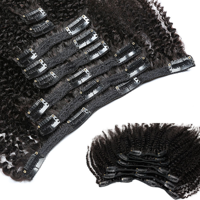 Kinky Curly Clip In Hair Extension 4B 4C Afro Kinky Curly Clip in Human Hair Extensions For Women 120g/set clip-in Full Head