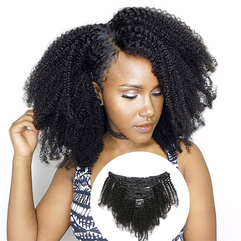 4B 4C Afro Kinky Curly Clip Ins Human Hair Extensions Natural Clipin Full Head 7 Pcs 120G 16 Clips Brazilian Remy Curly Clip Hair