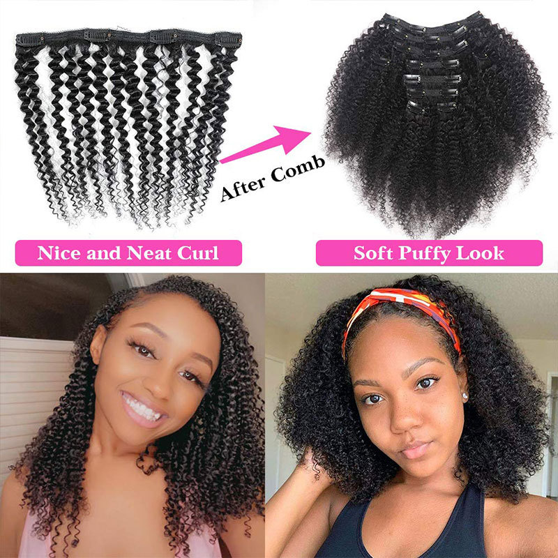 Kinky Curly Clip In Hair Extension 4B 4C Afro Kinky Curly Clip in Human Hair Extensions For Women 120g/set clip-in Full Head