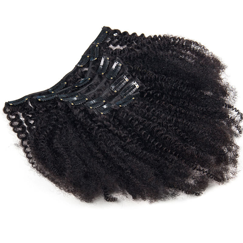 4B 4C Afro Kinky Curly Clip Ins Human Hair Extensions Natural Clipin Full Head 7 Pcs 120G 16 Clips Brazilian Remy Curly Clip Hair