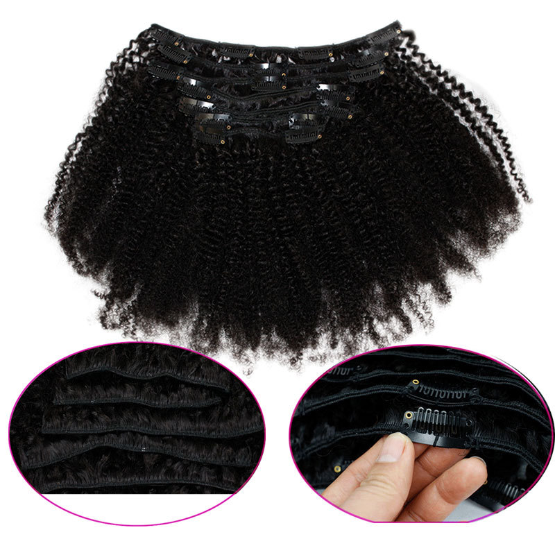 Kinky Curly Clip In Hair Extension 4B 4C Afro Kinky Curly Clip in Human Hair Extensions For Women 120g/set clip-in Full Head
