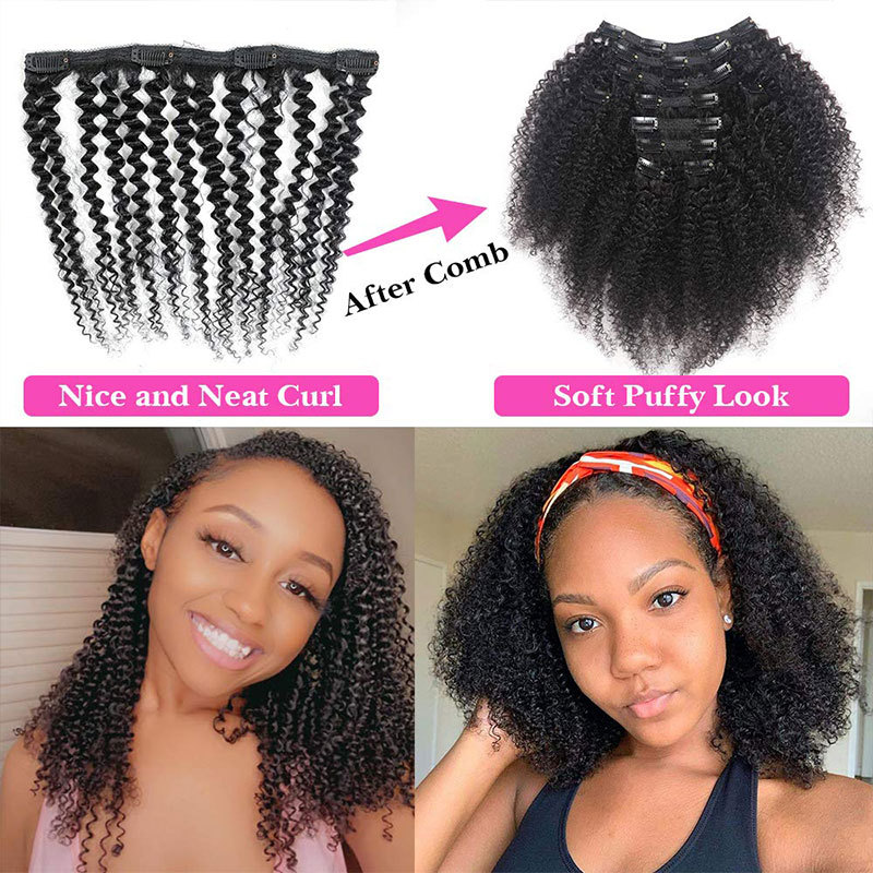 4B 4C Afro Kinky Curly Clip Ins Human Hair Extensions Natural Clipin Full Head 7 Pcs 120G 16 Clips Brazilian Remy Curly Clip Hair