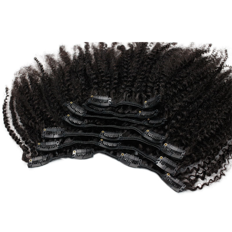 4B 4C Afro Kinky Curly Clip Ins Human Hair Extensions Natural Clipin Full Head 7 Pcs 120G 16 Clips Brazilian Remy Curly Clip Hair